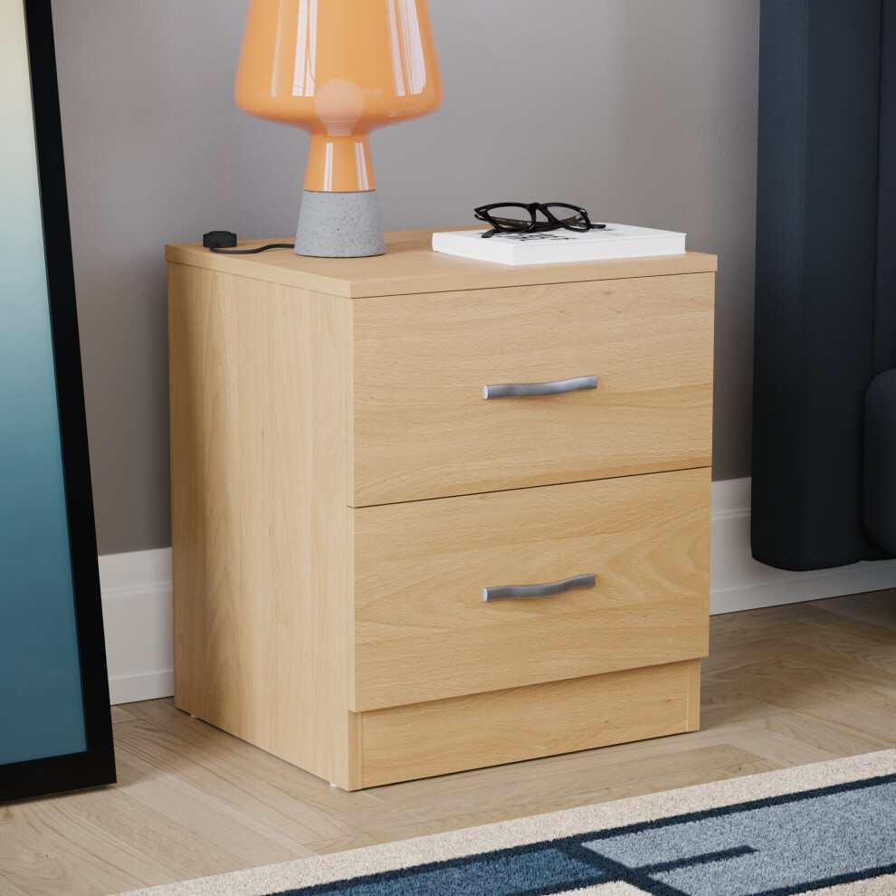 (Pine) Riano 2 Drawer Bedside Chest Bedside Table Storage