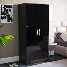 (Black) Hulio 2 Door Wardrobe Garment Hanging Rail Shelf