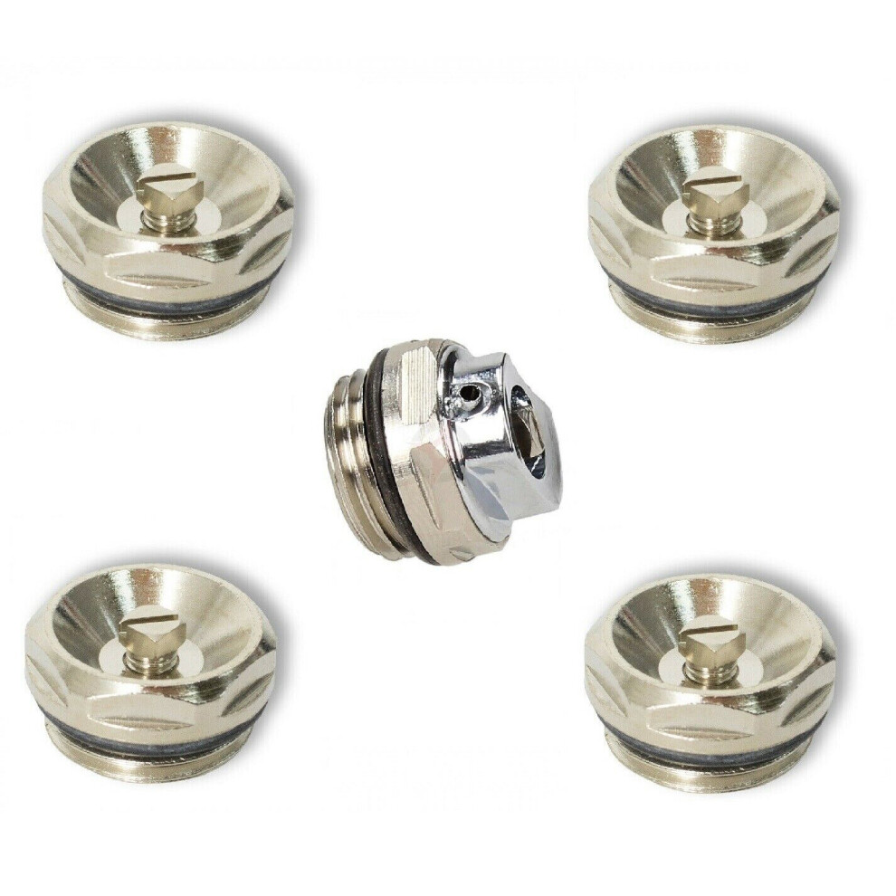 (5x Bleeding Valve) Chrome Bleeding Radiator Valve Standard 1/2"