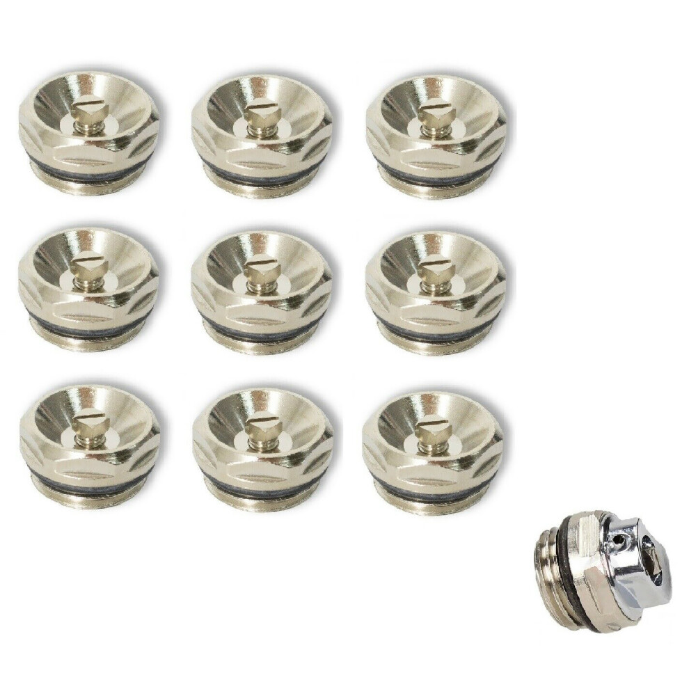 (10x Bleeding Valve) Chrome Bleeding Radiator Valve Standard 1/2"