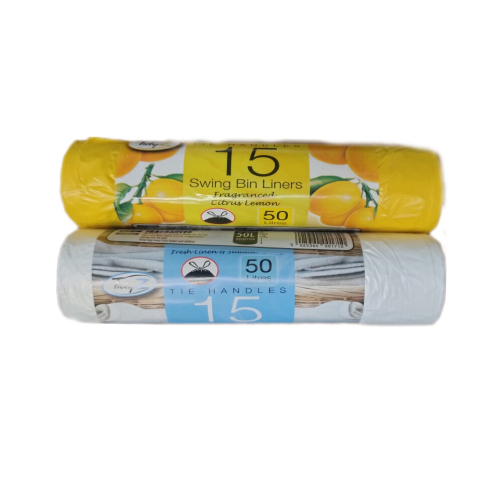 Tidyz 6 X 15 Swing Bin Liners Citrus Lemon & Fresh Linen Breeze 50L