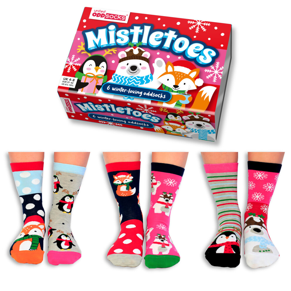 United Oddsocks Mistletoes 6 Bright Fun Ladies Colourful Socks Uk 4-8 Multicoloured