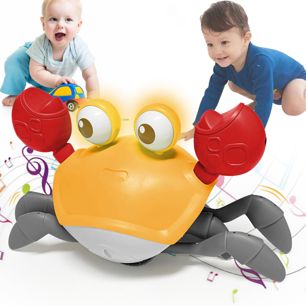 (Yellow) Dancing Crab Toy With Music Led Light For Baby