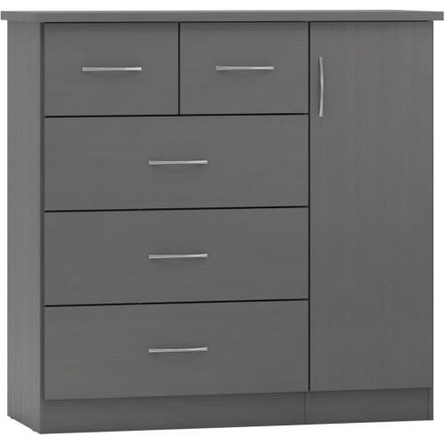 Nevada 5 Drawer Low Wardrobe 3D Effect Grey