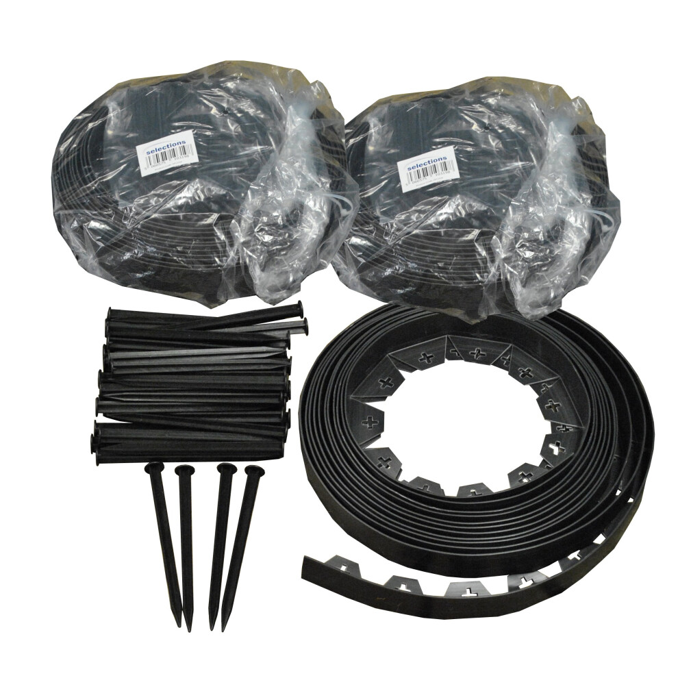 Selections Flexible Plastic Garden Edging With 120 Pegs (30M)