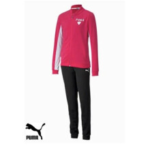(Age 9-10 Years (Height 140cm)) Girls Puma Track Suit Black Bottoms Pink Jacket