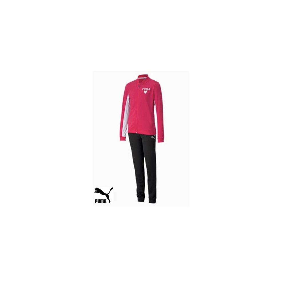 (Age 9-10 Years (Height 140cm)) Girls Puma Track Suit Black Bottoms Pink Jacket