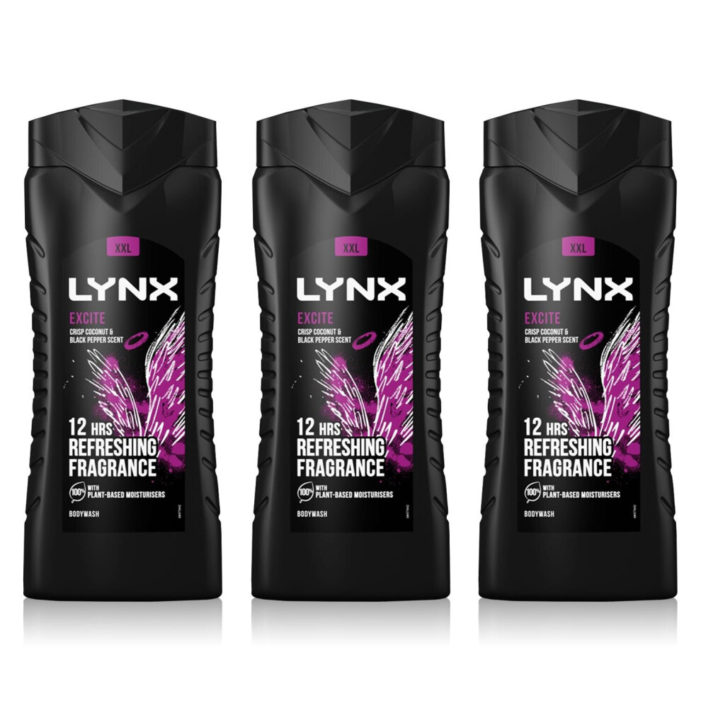 Lynx Excite 12H Refreshing Fragrance Shower Gel Bodywash, 3x 500ml