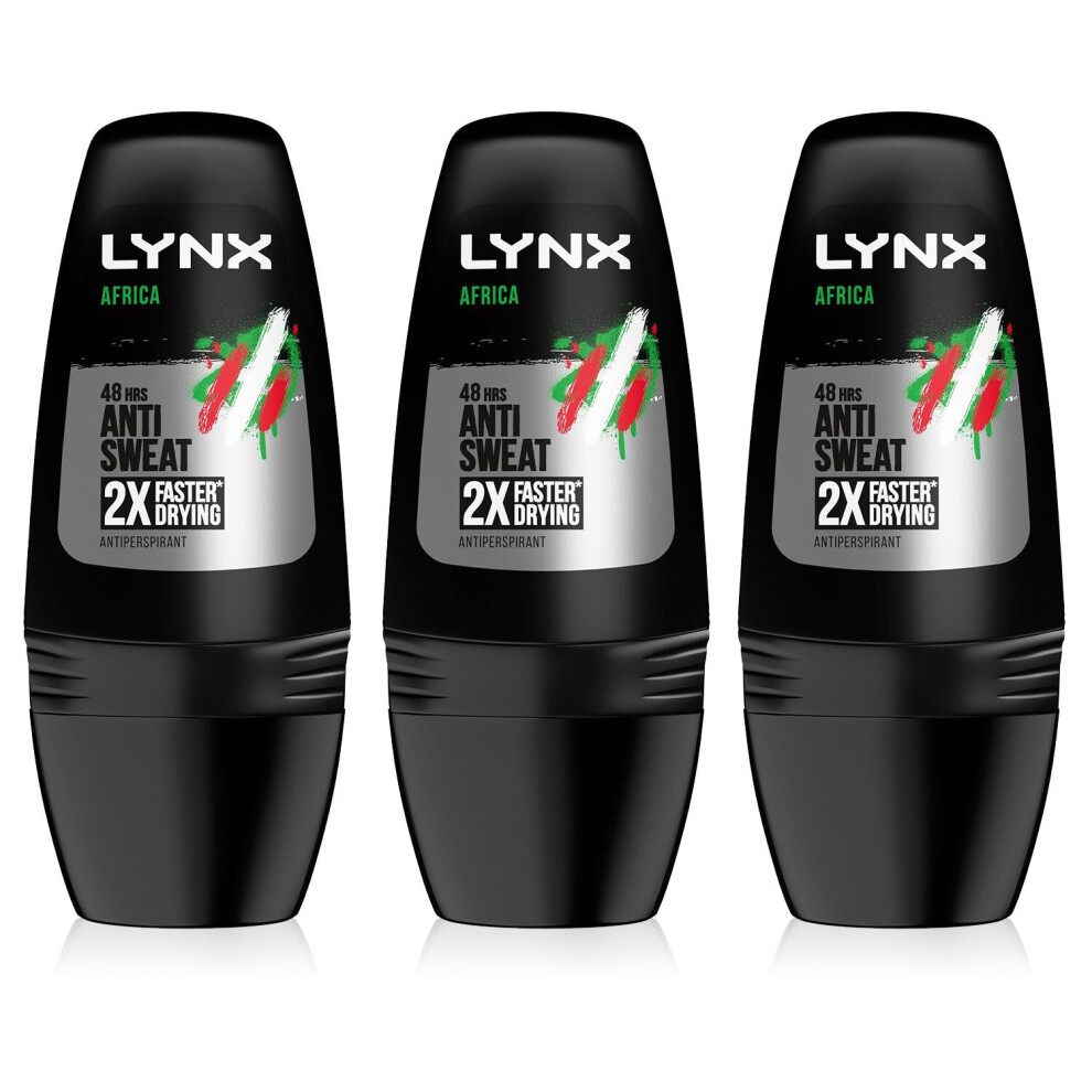 Lynx Africa 48-Hour Anti Sweat Anti Perspirant Roll-On, 3x50ml