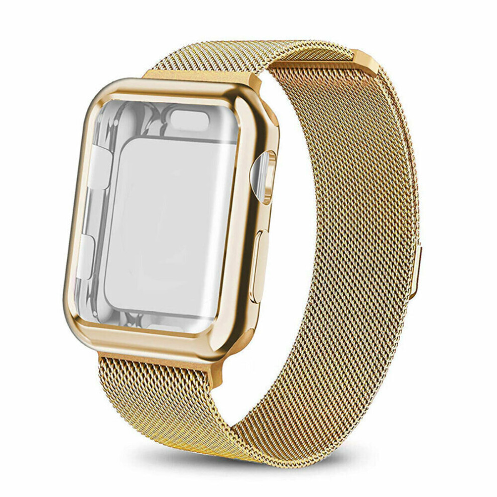 (for iWatch 38mm, Gold(Band+Case)) Band Strap+Cover Case for Apple Watch Band Series 38 40 41 42 44 45 mm