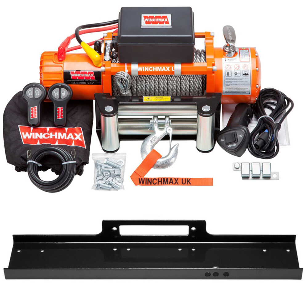 13,500lb 24V Electric Winch. 26m x 9.5mm Steel Rope. Flat Bed Mounting Plate.