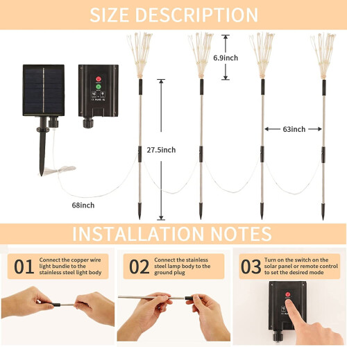 Solar Garden Lights Outdoor 4 Pack 480 LED Firework Landscape Path Lights 1