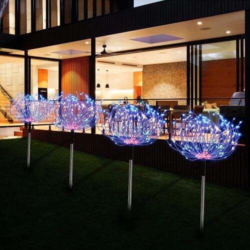 Solar Garden Lights Outdoor 4 Pack 480 LED Firework Landscape Path Lights 2