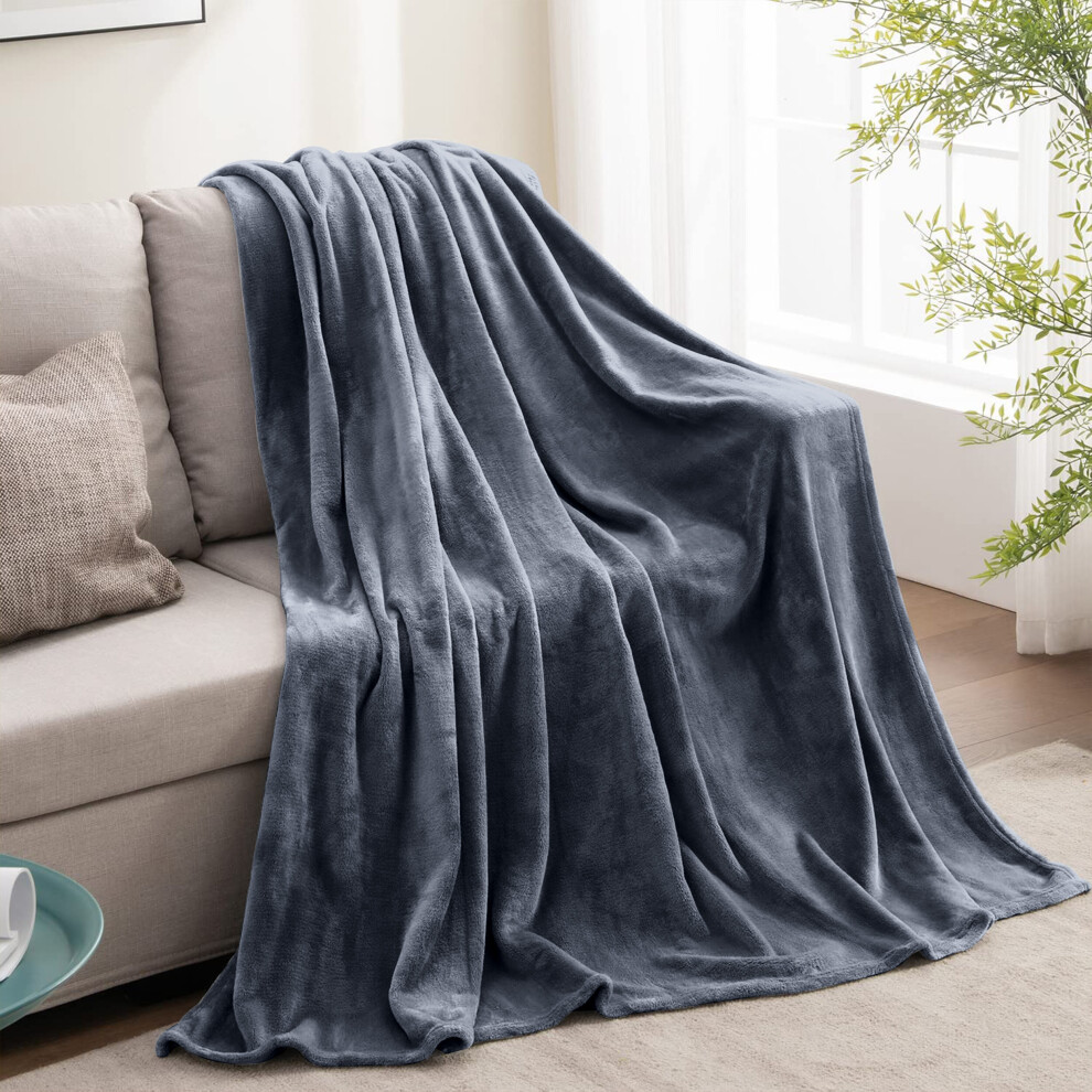 (Grey Fleece, Double) Faux Fur Fleece Blanket Large Sofa Bed Warm Throw