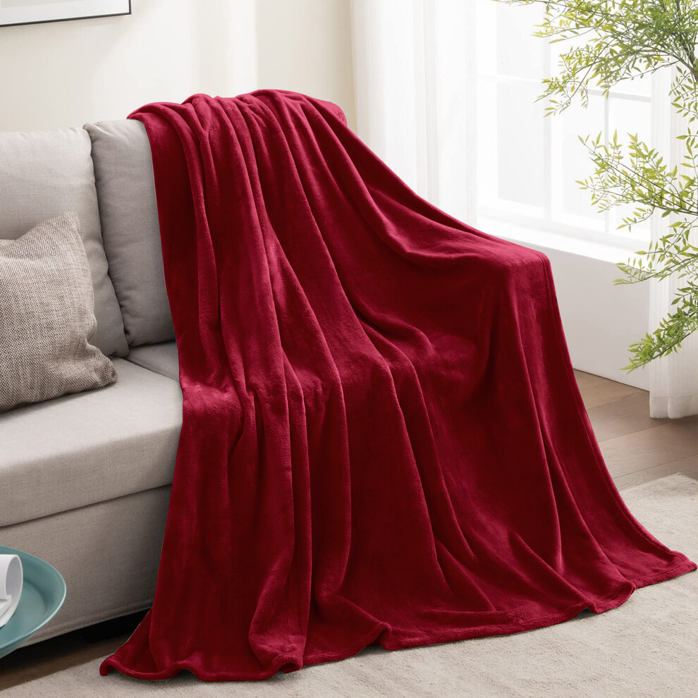 (Red Fleece, King) Faux Fur Fleece Blanket Large Sofa Bed Warm Throw