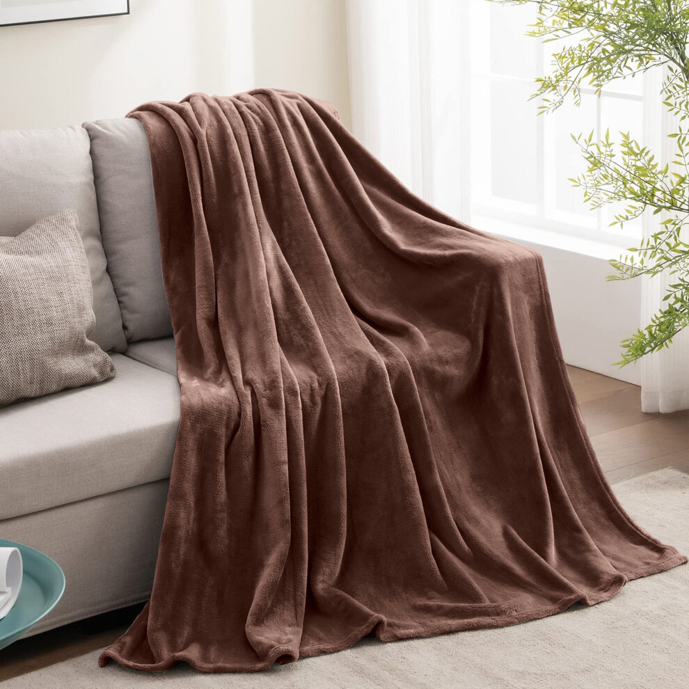 (Coffee Fleece, Double) Faux Fur Fleece Blanket Large Sofa Bed Warm Throw