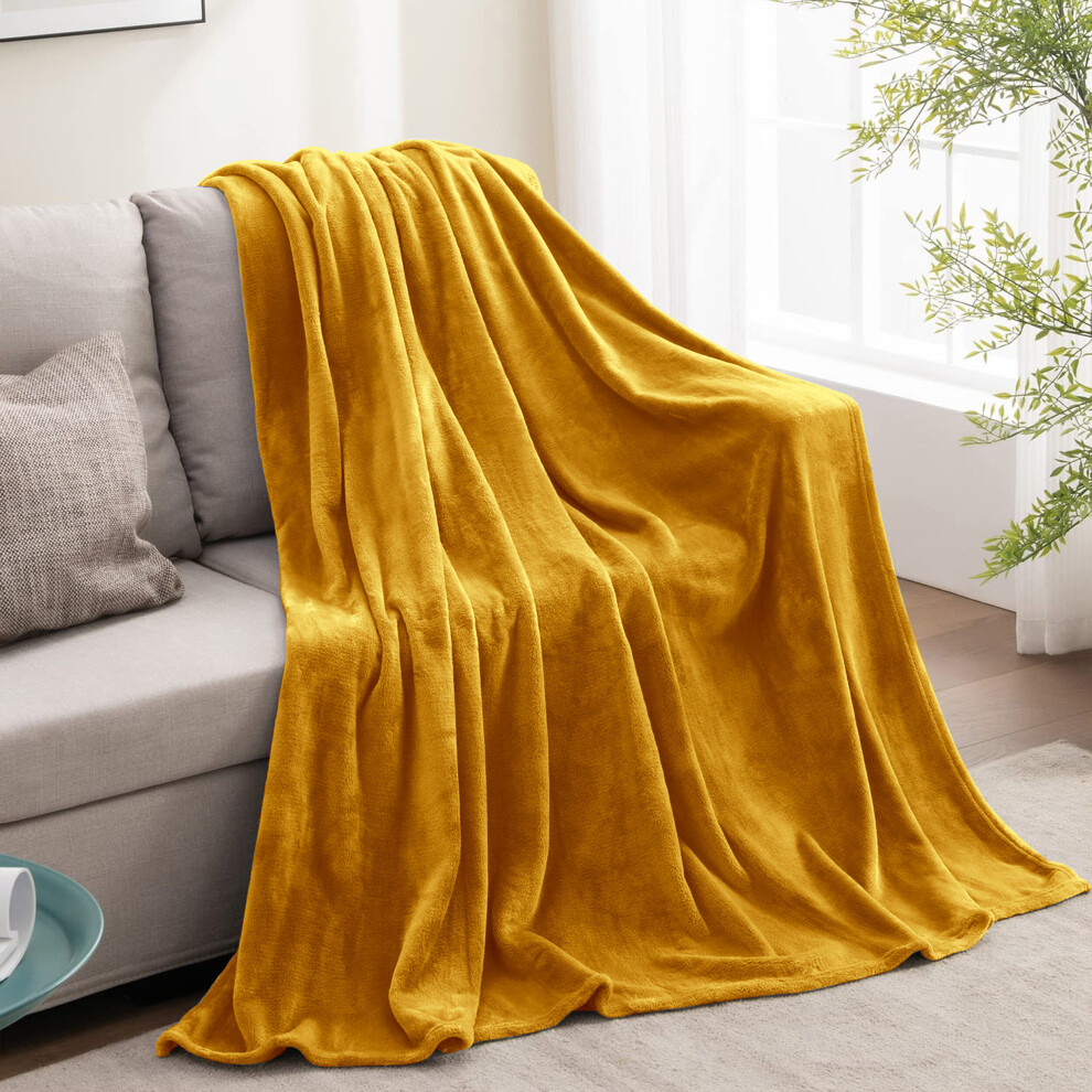 (Yellow Fleece, King) Faux Fur Fleece Blanket Large Sofa Bed Warm Throw