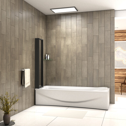 AICA Matt Black 1200x1400mm 5 Fold Folding Bath Shower Screen Door Panel 1