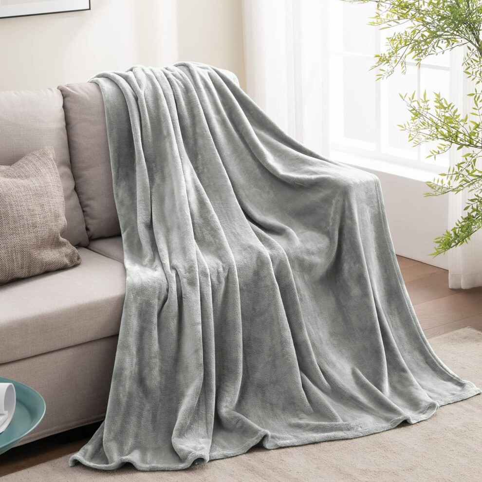 (Silver Fleece, Single) Faux Fur Fleece Blanket Large Sofa Bed Warm Throw