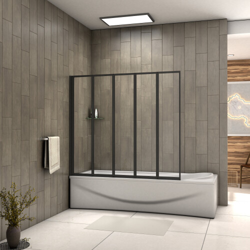 AICA Matt Black 1200x1400mm 5 Fold Folding Bath Shower Screen Door Panel