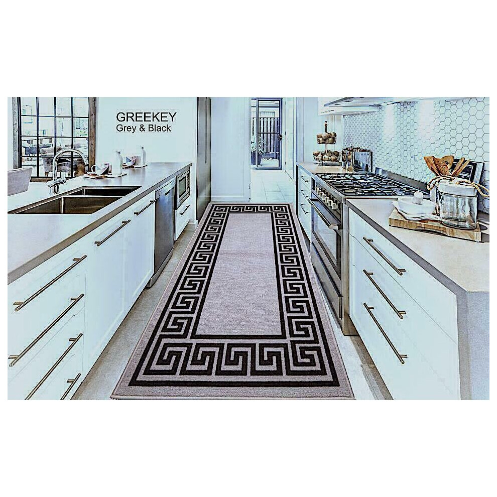 (Grey_Black, 66 x 120 cm) New Greeky Non Slip Runner Rug Living Room Carpet Bedroom Rugs Kitchen Floor Mat