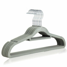 (Grey) Velvet Non Slip Coat Clothes Hanging 10 Hangers