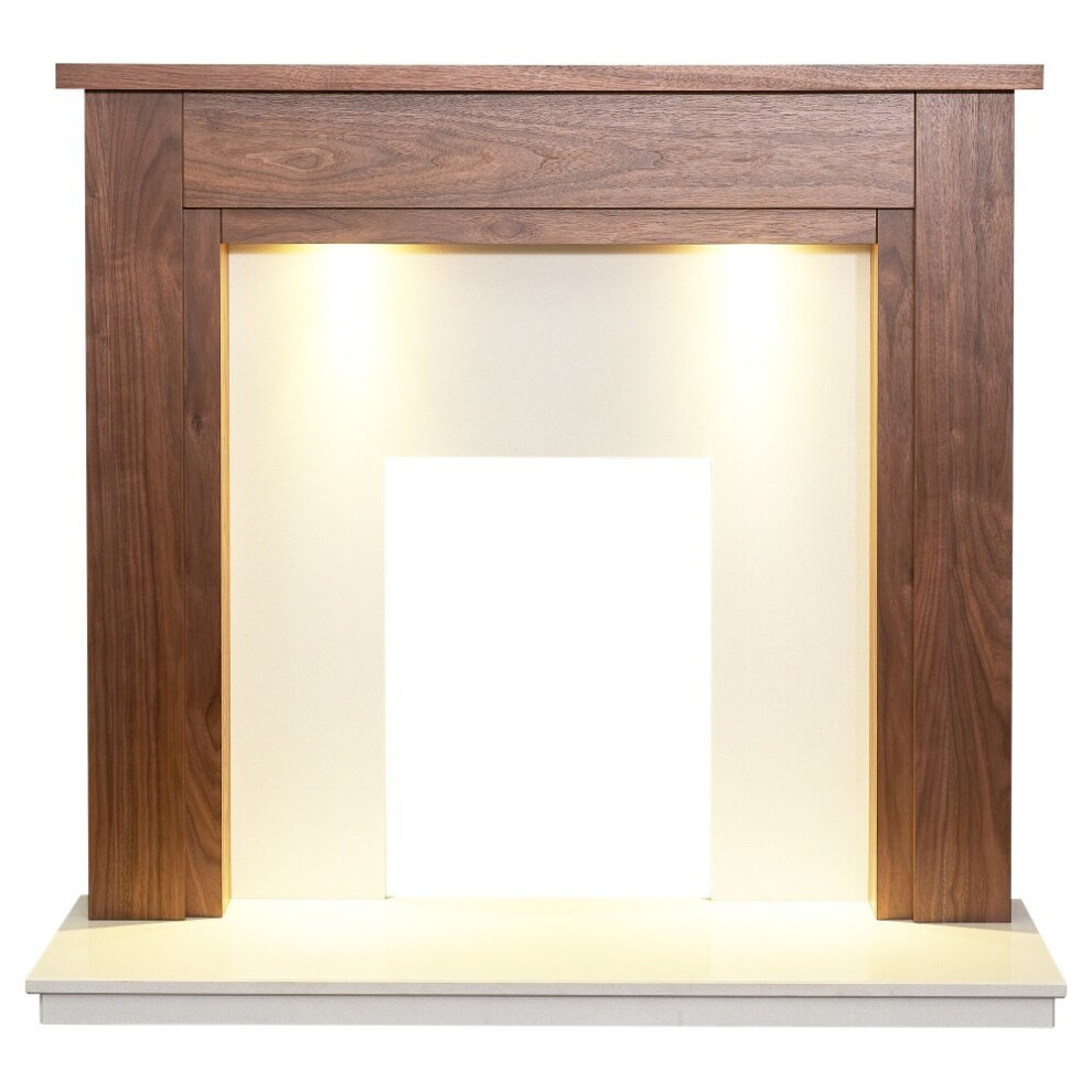 Adam Sudbury Fireplace in Walnut & White Marble with Downlights, 48 Inch