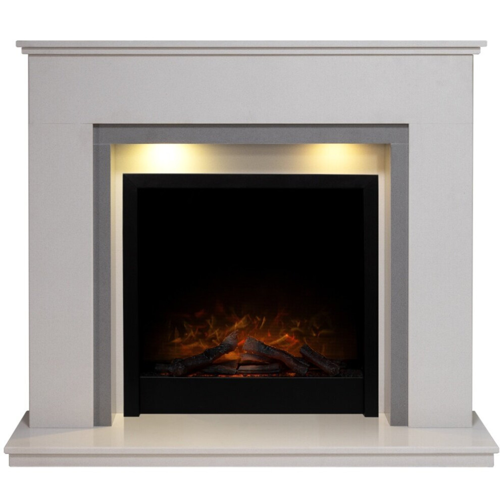 Adam Allnatt White & Grey Marble Fireplace with Ontario Black Electric Fire, 42 Inch