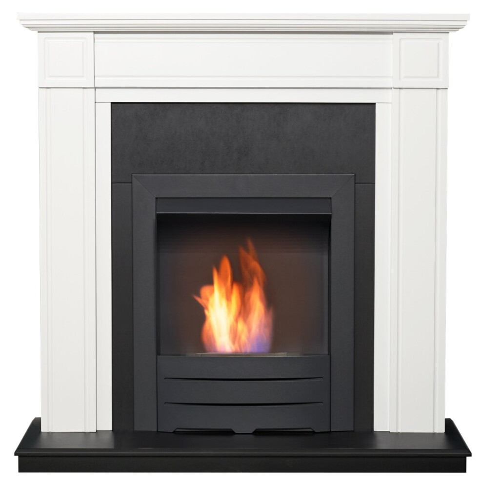 Adam Georgian Fireplace in Pure White & Black with Colorado Bio Ethanol Fire in Black, 39 Inch