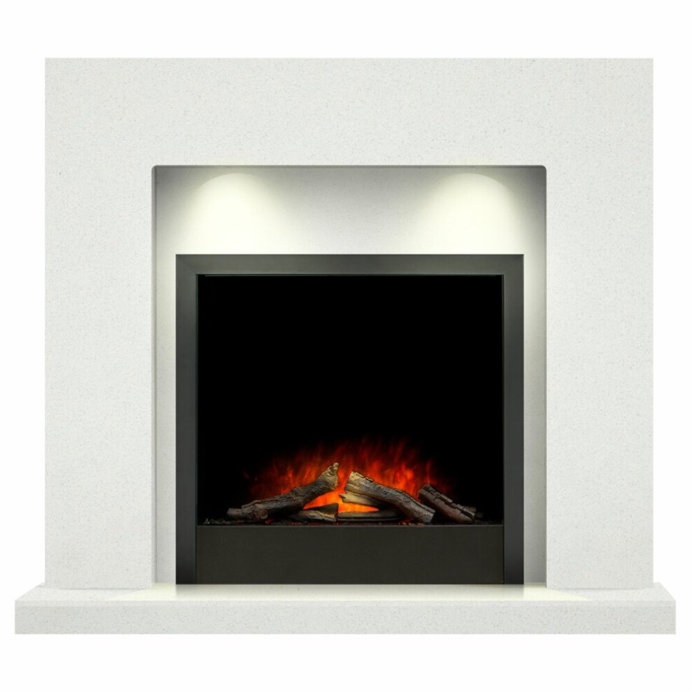 Adam Cuba in White Marble with Adam Ontario Electric Fire in Black, 48 Inch