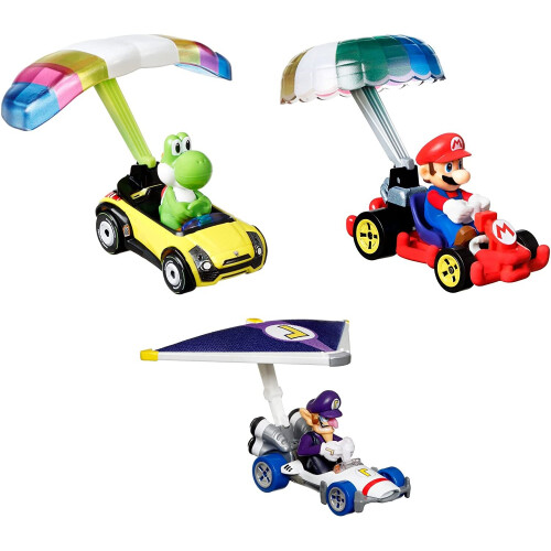 Hot Wheels Super Mario Character Car 3-Pack – 3x 1:64 Mario Vehicles for Play & Display, Gift for Kids & Collectors (HJ8U)