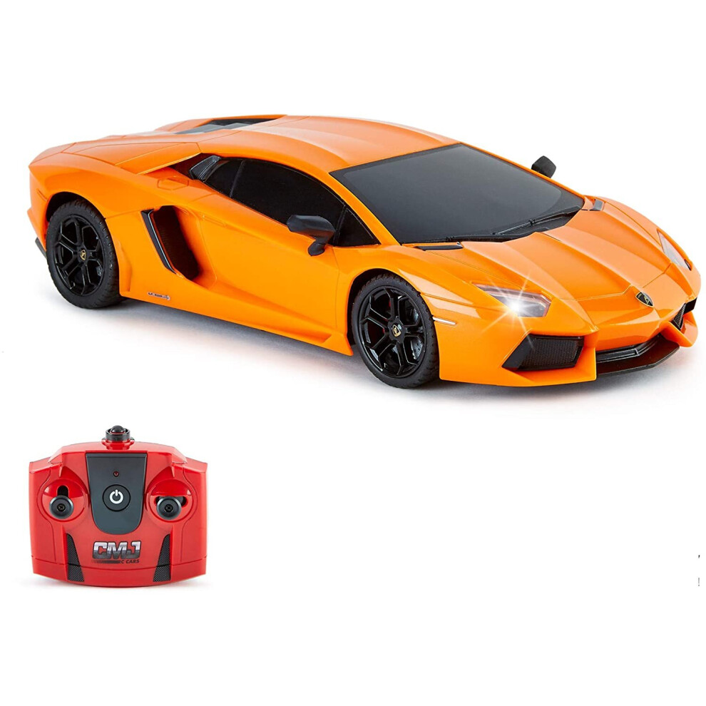 CMJ RC Cars Lamborghini Aventador Officially Licensed Remote Control Car 1:18 Scale Working Lights 2.4Ghz Orange