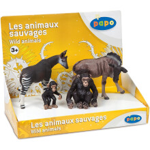Jogo de figuras - PAPO - Animais selvagens - Okapi, Chimpanzés, Gnu - Mistura - 3 anos e mais