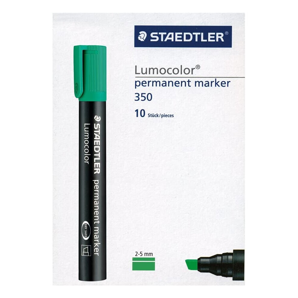 Staedtler Lumocolor Permanent Marker 350-5 Chisel Tip - Green (Pack of 10)