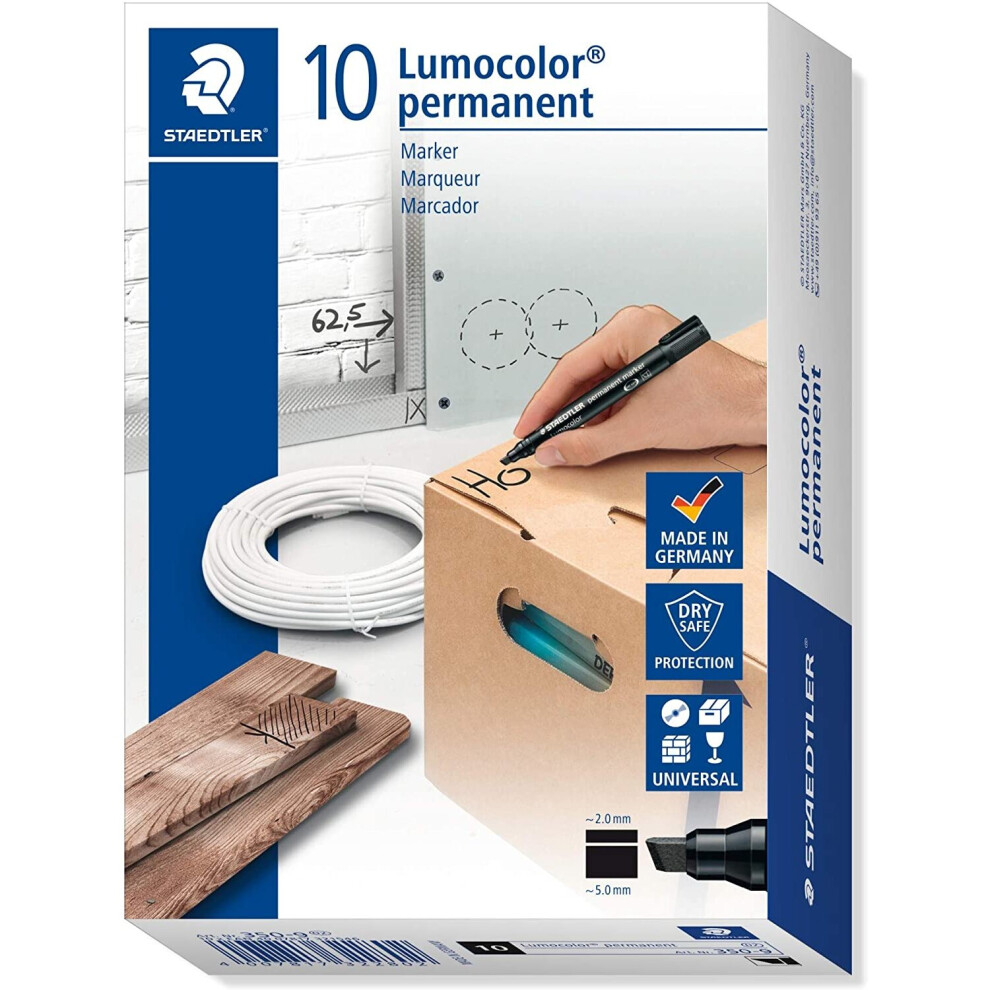 Staedtler Lumocolor Permanent Marker 350-9 Chisel Tip - Black (Pack of 10)