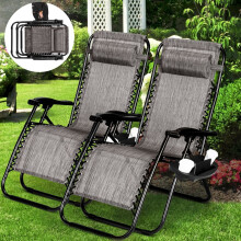 2X Gray Sunbed Sun Lounger Garden Chair Zero Gravity Beach Best