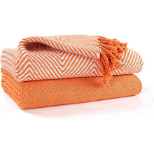 EHC Luxury Pack of 2 Chevron Cotton Single Sofa Throw Blanket, 125x 150cms - Orange