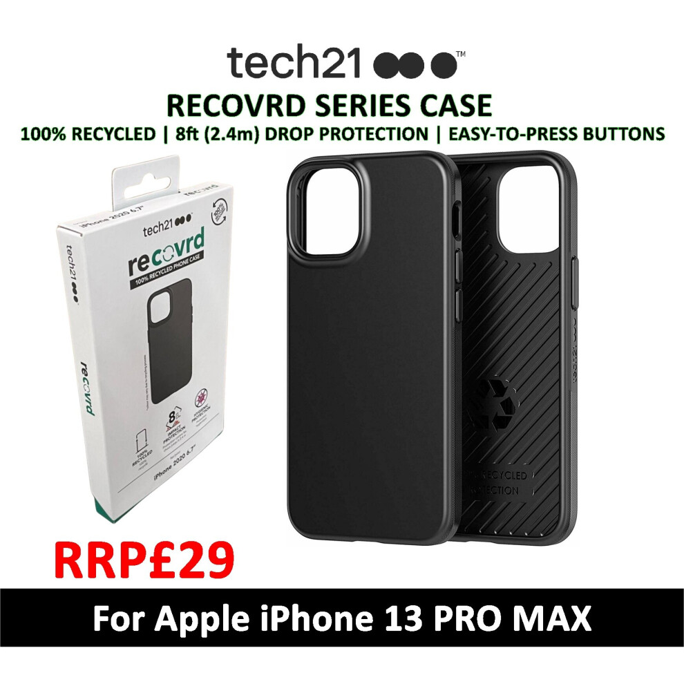 Tech21 Recovrd Slim Case [ For Apple iPhone 13 PRO MAX ] Antimicrobial Protection Cover - Black