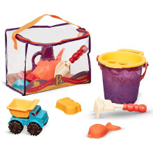 B. toys - B. Ready Beach Bag - Gioco in Acqua - Borsa da Spiaggia con Pannello in Rete e 11 Giocattoli da Sabbia - 18 m+, Secchiello Viola