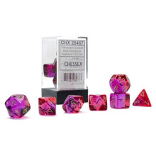 Chessex Manufacturing CHX26467 Cube Gemini Translucent Red & Violet Dice with Gold Numbers, Set of 7
