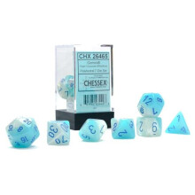 Chessex Manufacturing CHX26465 Cube Gemini Luminary Pearl Turquoise & White Dice with Blue Numbers, Set of 7