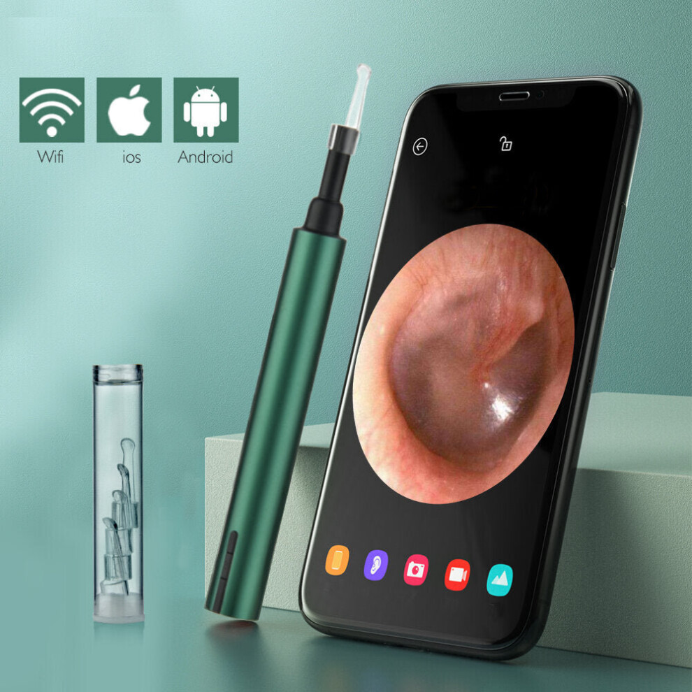 (Green) 3.0mm Wireless WiFi Ear Pick Otoscope Camera Borescope Luminous Ear Wax Cleaning Teeth Oral Inspection Health Care 3.0/5.0MP