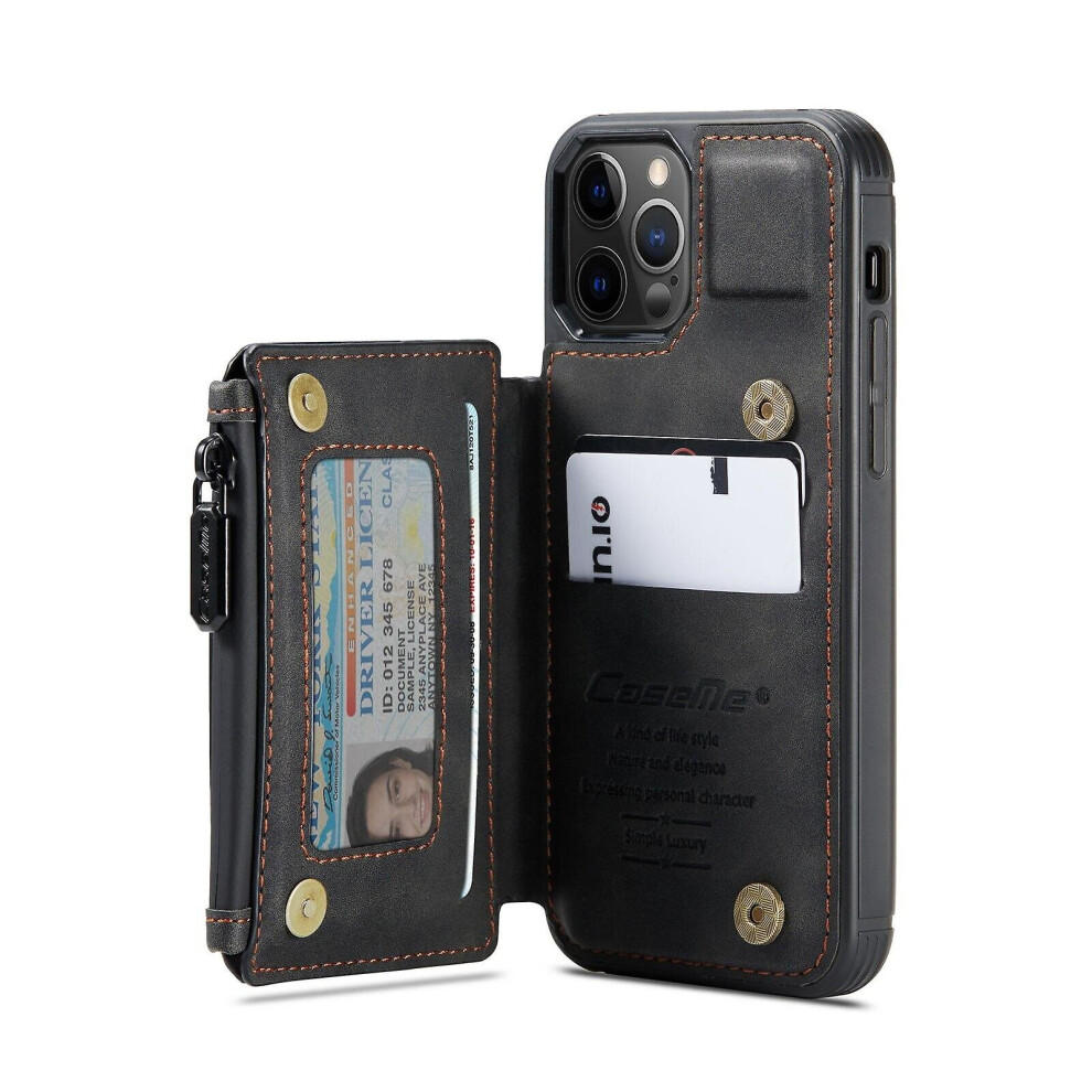 (, For Iphone 13) Multipurpose Leather Phone Case With Card Slots Zipper Wallet Back Cover For Iphone 13 Black 768694845542