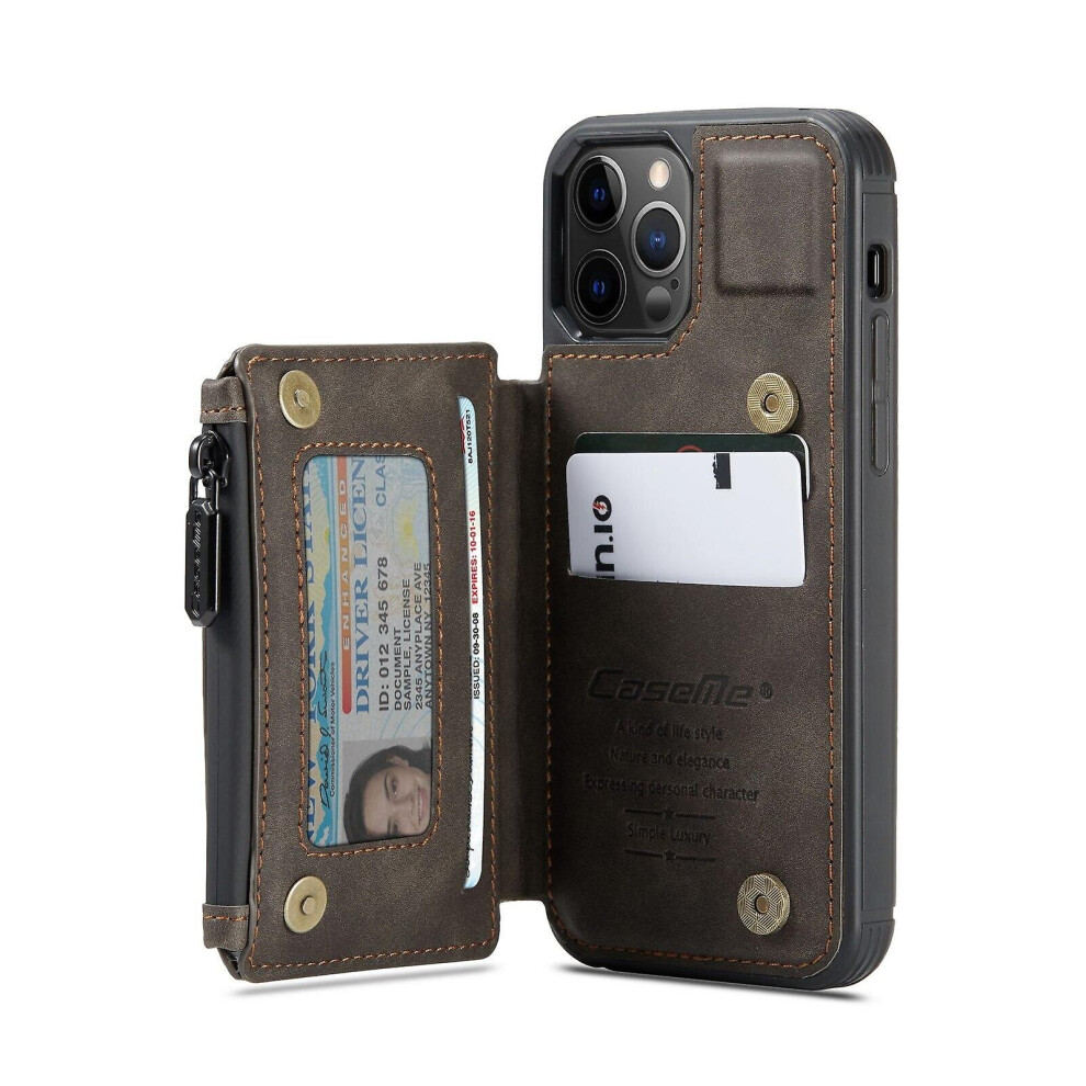 (, For Iphone 13 Promax) Multipurpose Leather Phone Case With Card Slots Zipper Wallet Back Cover For Iphone 13 Brown 768694845368