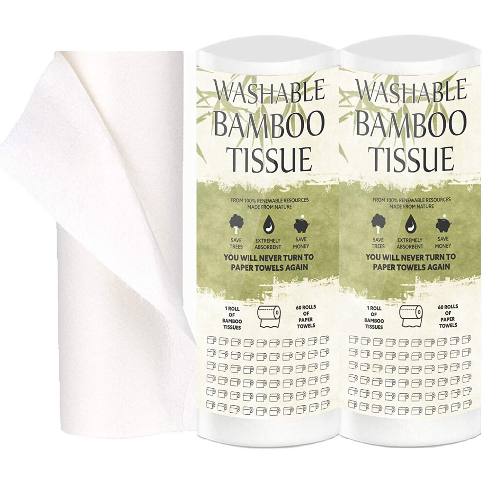 TANNESS 2 x Bamboo Kitchen Rolls Washable Kitchen Towels Softer & More Absorbent