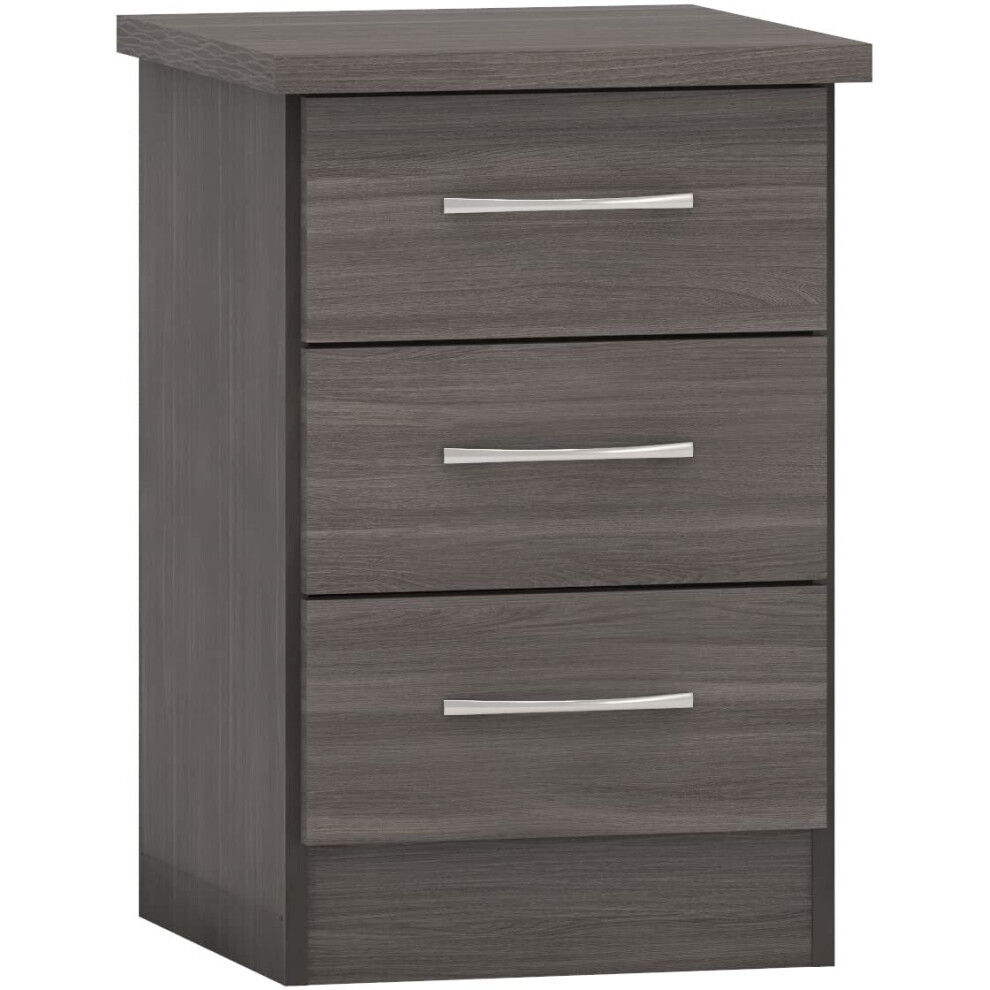 Seconique Nevada 3 Drawer Bedside, Engineered, Black Wood Grain, W D 400mm x H 610mm