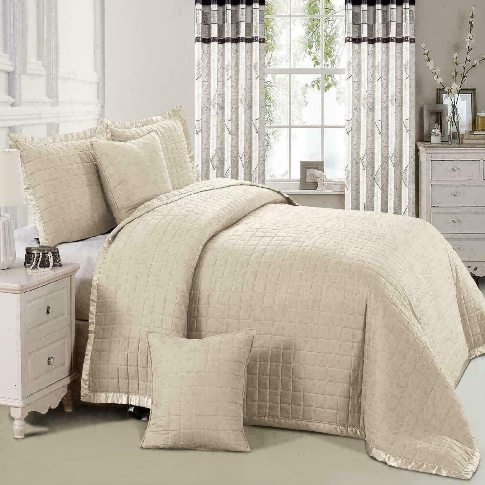 (Beige , Double) New soft Luxury Comforter Bed Set Quilted Osca Bedspread Throw