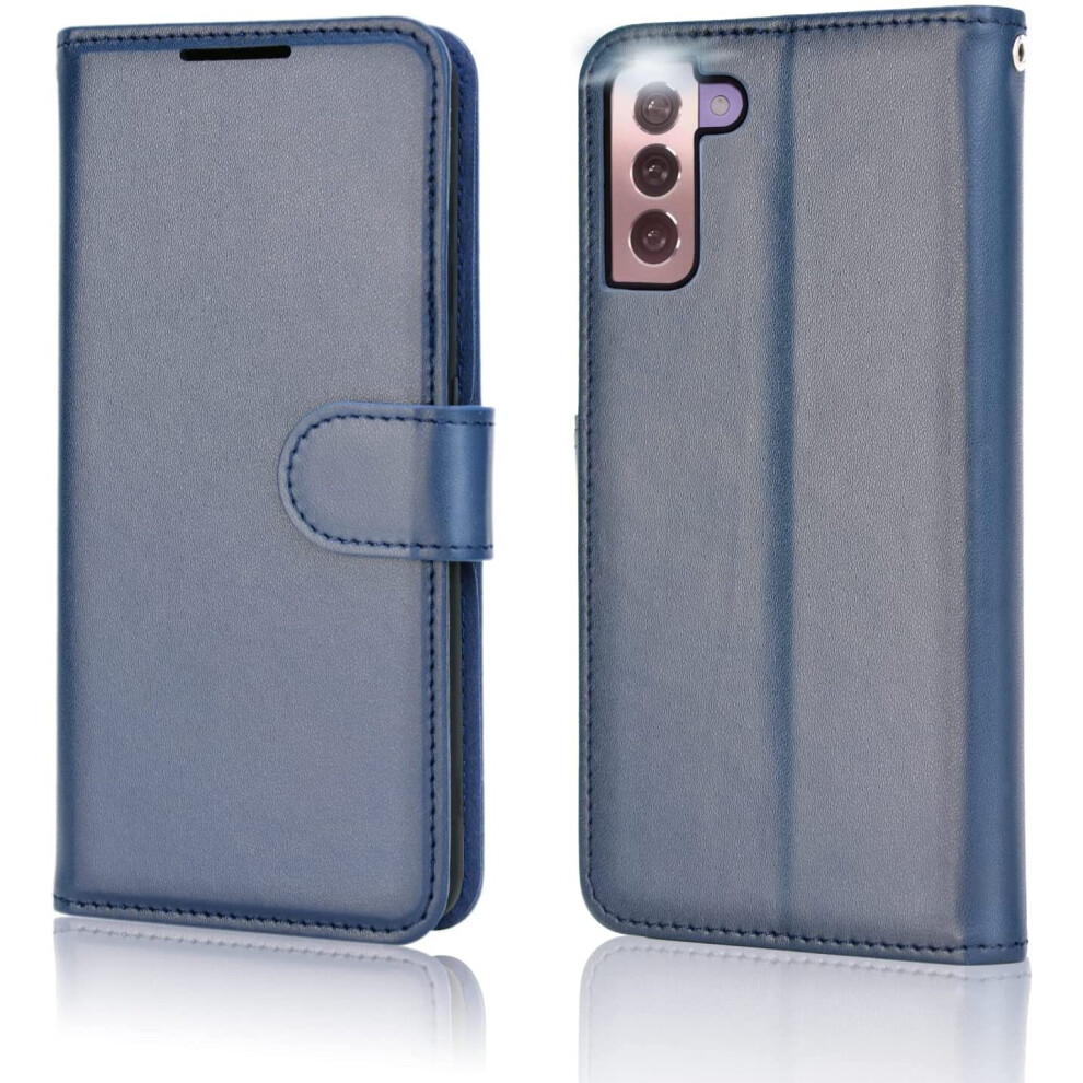 TECHGEAR Galaxy S22 Leather Wallet Case, Flip Protective Case Cover with Wallet Card Holder, Stand and Wrist Strap - Navy Blue...