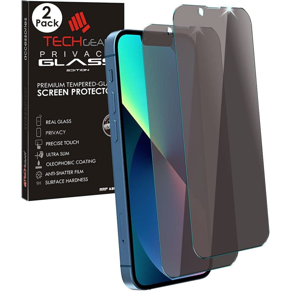 [2 Pack] TECHGEAR Anti Spy Screen Protector for iPhone 13, iPhone 13 Pro - PRIVACY Filter GLASS Edition Genuine Tempered Glass...