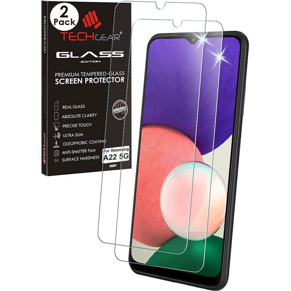 TECHGEAR 2 Pack GLASS Edition Compatible with Samsung Galaxy A22 5G, Tempered Glass Screen Protector Covers [2.5D Round Edge]...